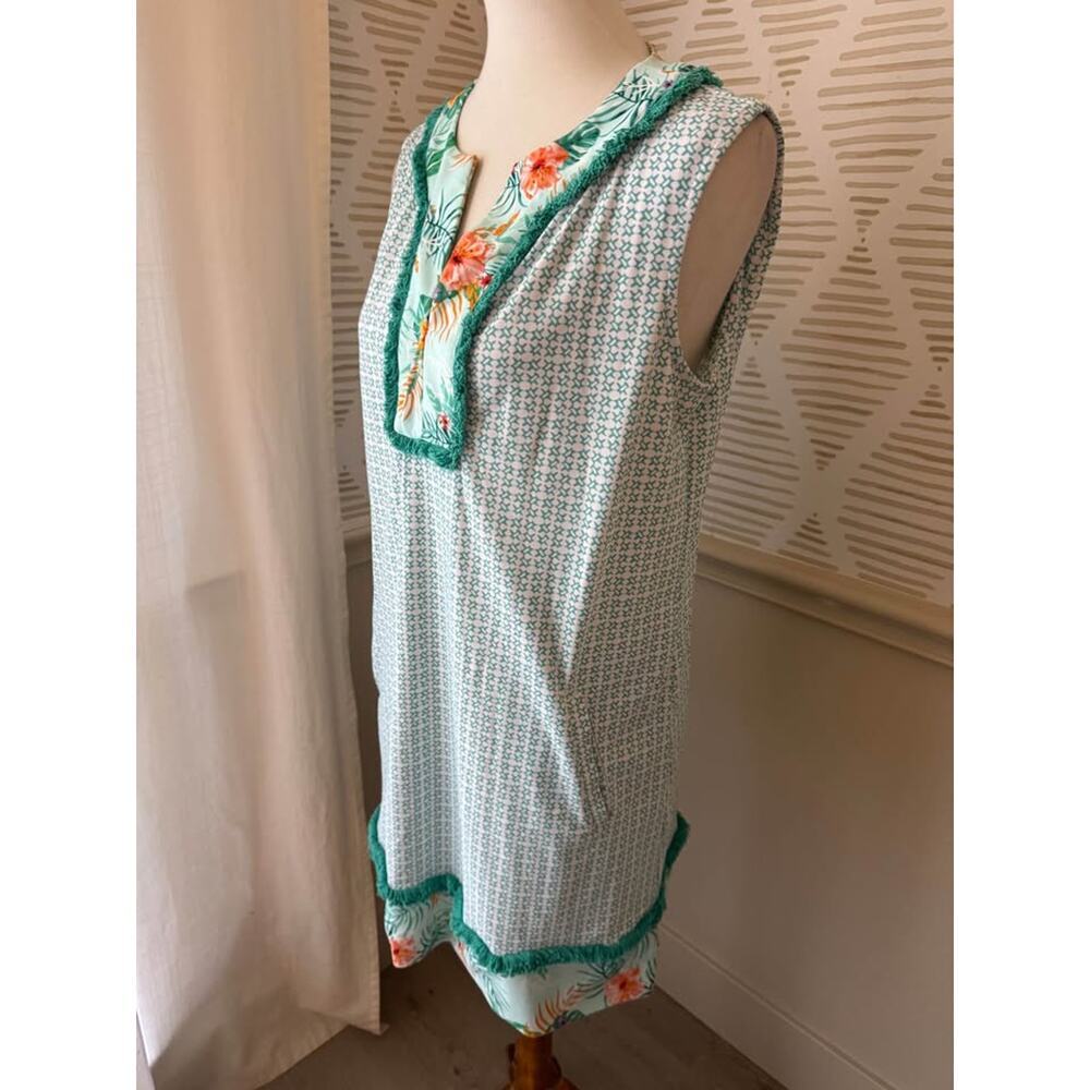 Cabana Life Women’s Medium Tulum Teal Fringe Sleeveless Tank Dress - Picture 5 of 10